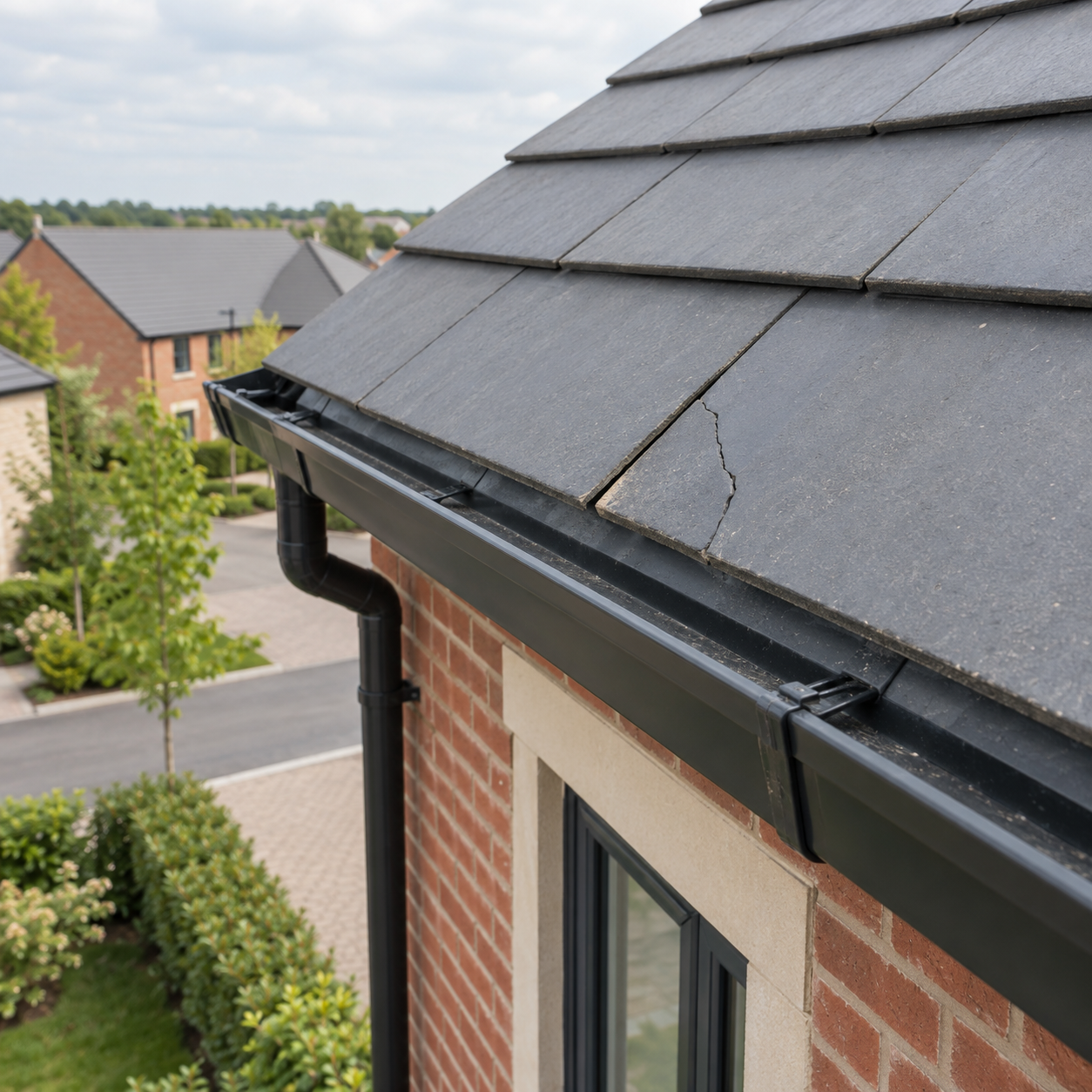 Cracked roof tile on a new-build home